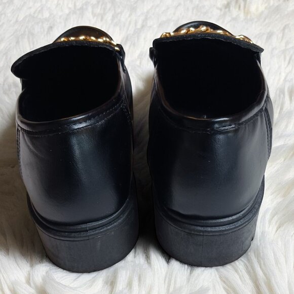 Streetwear Society Black Chunky Loafers Gold Chain Slip-On Lug  Heels Size 7 - Picture 4 of 12